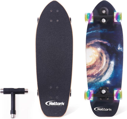 Nattork Complete Kid Skateboards 29" x 9" Youth Cruiser Skateboard for Beginners Double Kick Deck Concave Girls or Boys Skateboard
