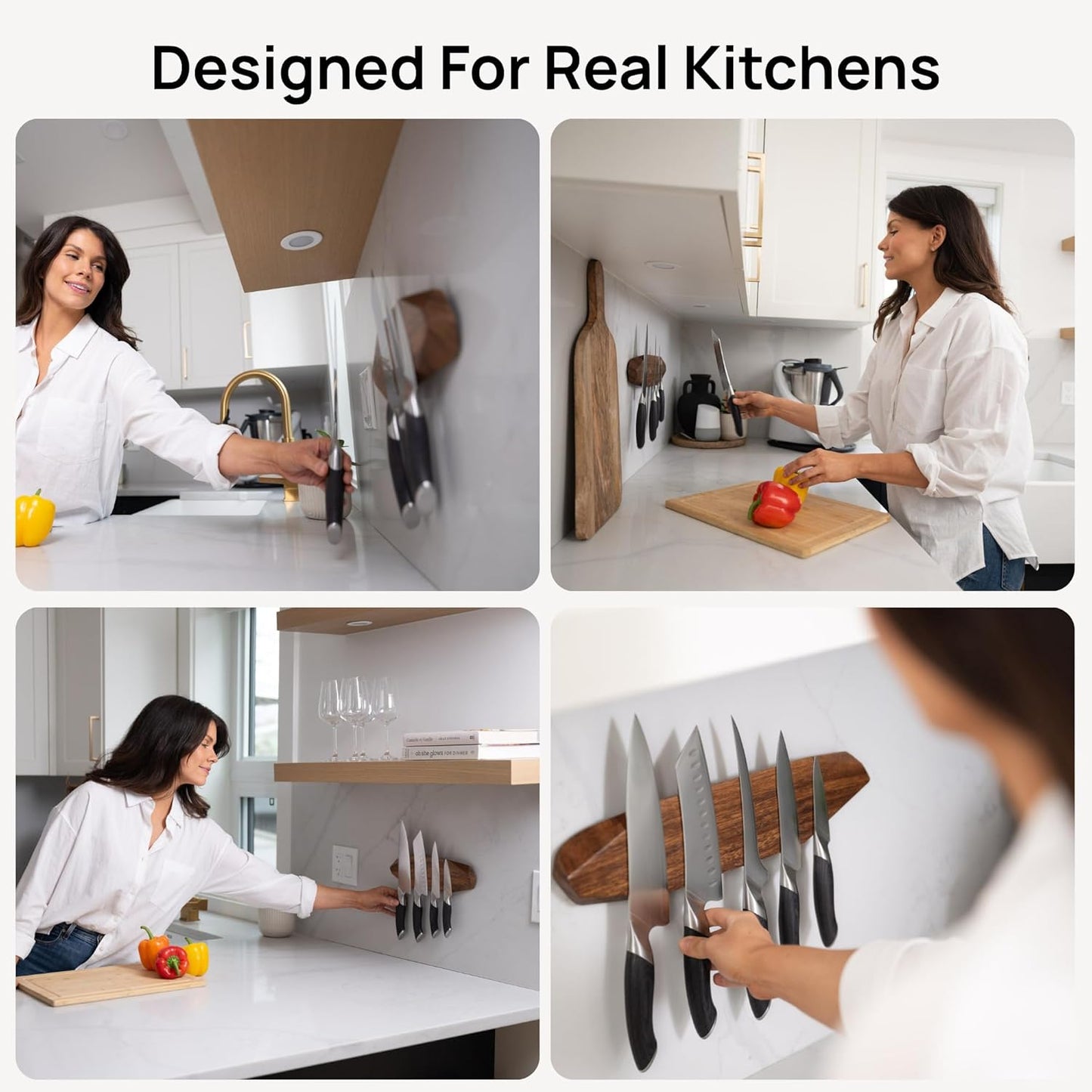 Ibyx Acacia Magnetic Knife Strip - Wooden Wall-Mount Magnetic Knife Holder & Organizer with 3M No-Drill & Screw Mount Options, Water-Resistant Universal Knife Holder | 12 Inches, Capacity 6.6 lb