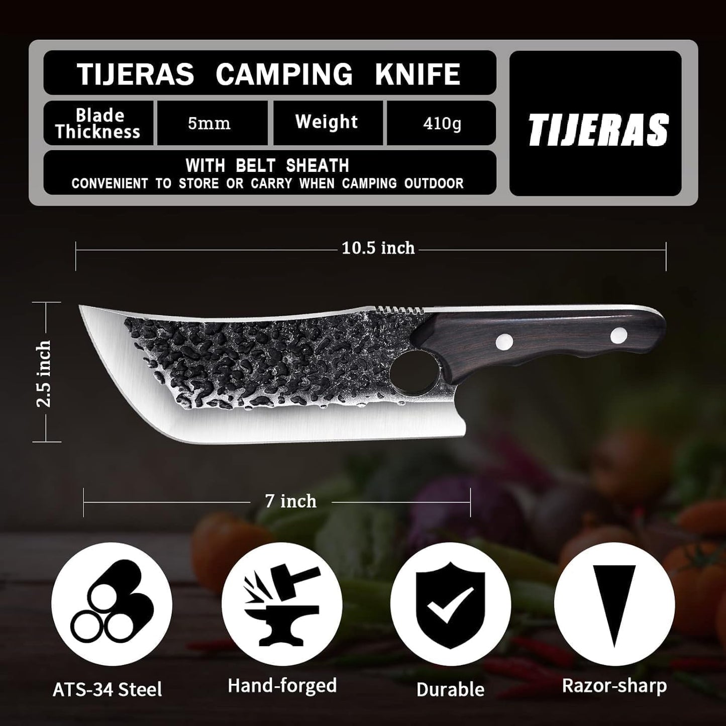 Huusk Chef Knife - Upgraded Viking Hand Forged Meat Cleaver With Sheath - Japanese Butcher Curved Boning Knife for Cutting, Cooking, Kitchen, Outdoor Camping, and BBQ, Gifts for Men Women