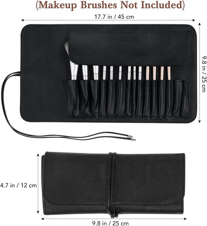 ULTECHNOVO Makeup Brush Case Travel, Makeup Brush Case Roll Up, Brush Holder Organizer Pouch Cosmetic Bag for Travel, Rolling Bag Storage Case PU Leather