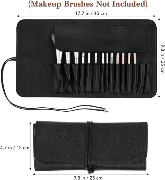 ULTECHNOVO Makeup Brush Case Travel, Makeup Brush Case Roll Up, Brush Holder Organizer Pouch Cosmetic Bag for Travel, Rolling Bag Storage Case PU Leather