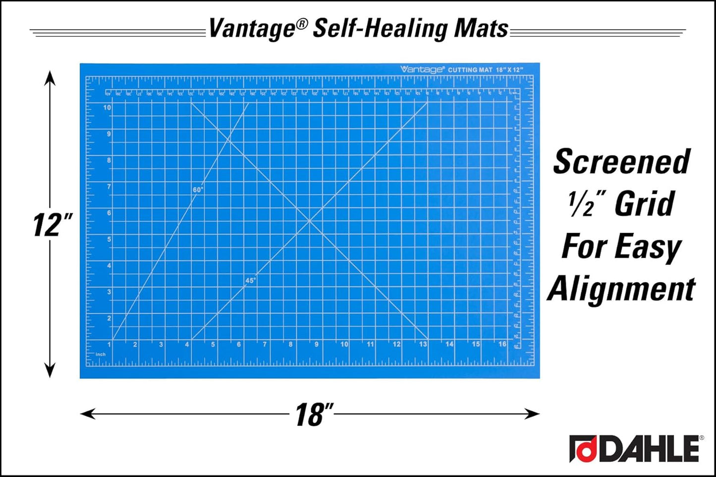 Dahle Vantage 10680 See-Through Premium Self-Healing Cutting Mat, 9"x12", 1/2" Grid, 5 Layers for Max Healing, Perfect for Crafts & Sewing, Clear