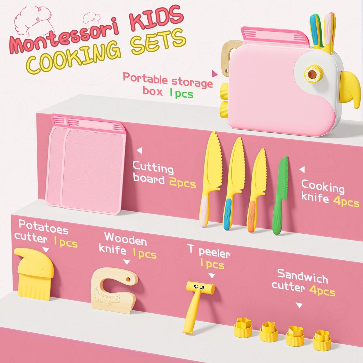 Montessori Kitchen Tools for Toddlers,Kids Knife for Real Cooking,Toddlers Knife Set with Storage Box Kids Safe Knives Children Cutting Set for Girl Boy,Montessori Toys for Kitchen Set -Green