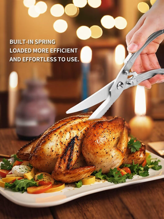 Heavy Duty Stainless Steel Scissors, All-Metal Fish Scissors with Built-in Scale Scraper, Rustproof Seafood Poultry Shears for Kitchen, Boat, Outdoor Camping