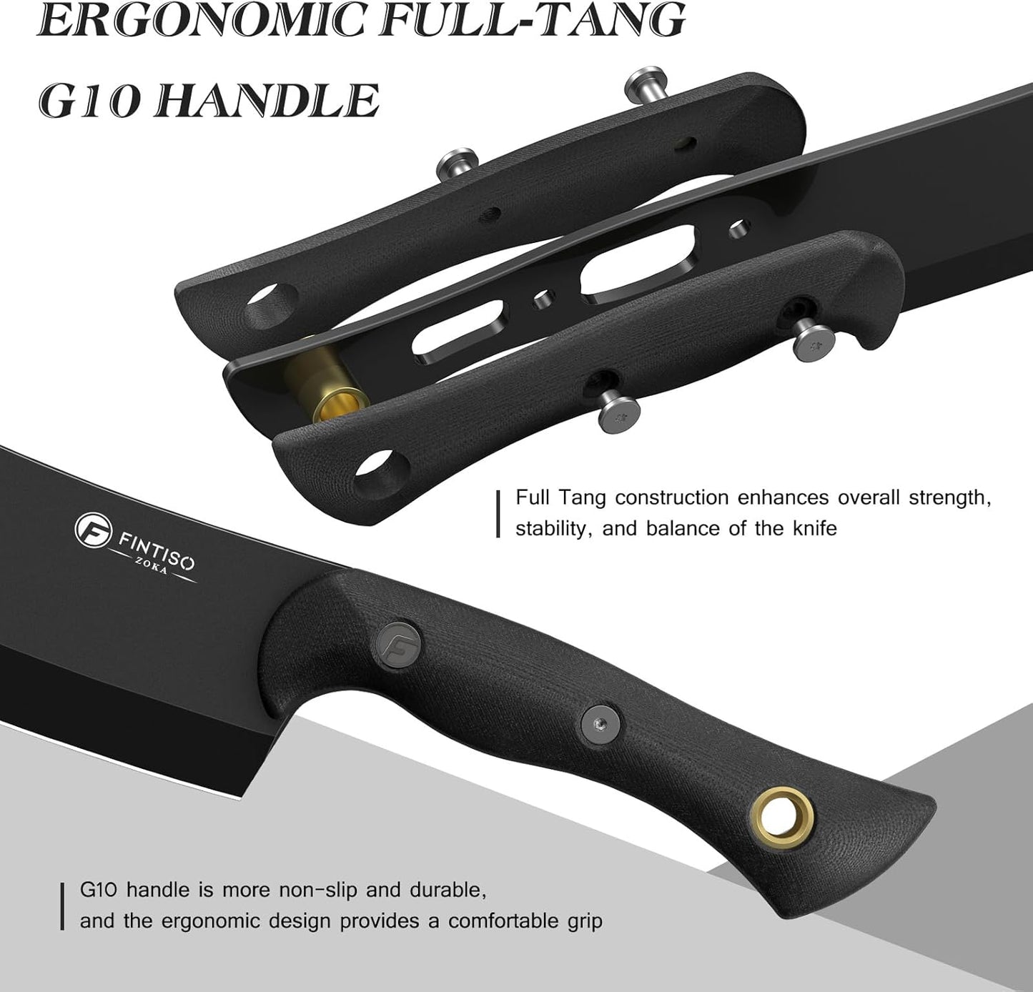 5.5 Inch Butcher Knife, 2-in-1 Chef & Meat Cleaver Knife with Sheath, Multipurpose Full Tang G10 Handle Kitchen Knives for Bone Chopping, 14C28N High Carbon Stainless Steel for Home and Outdoor