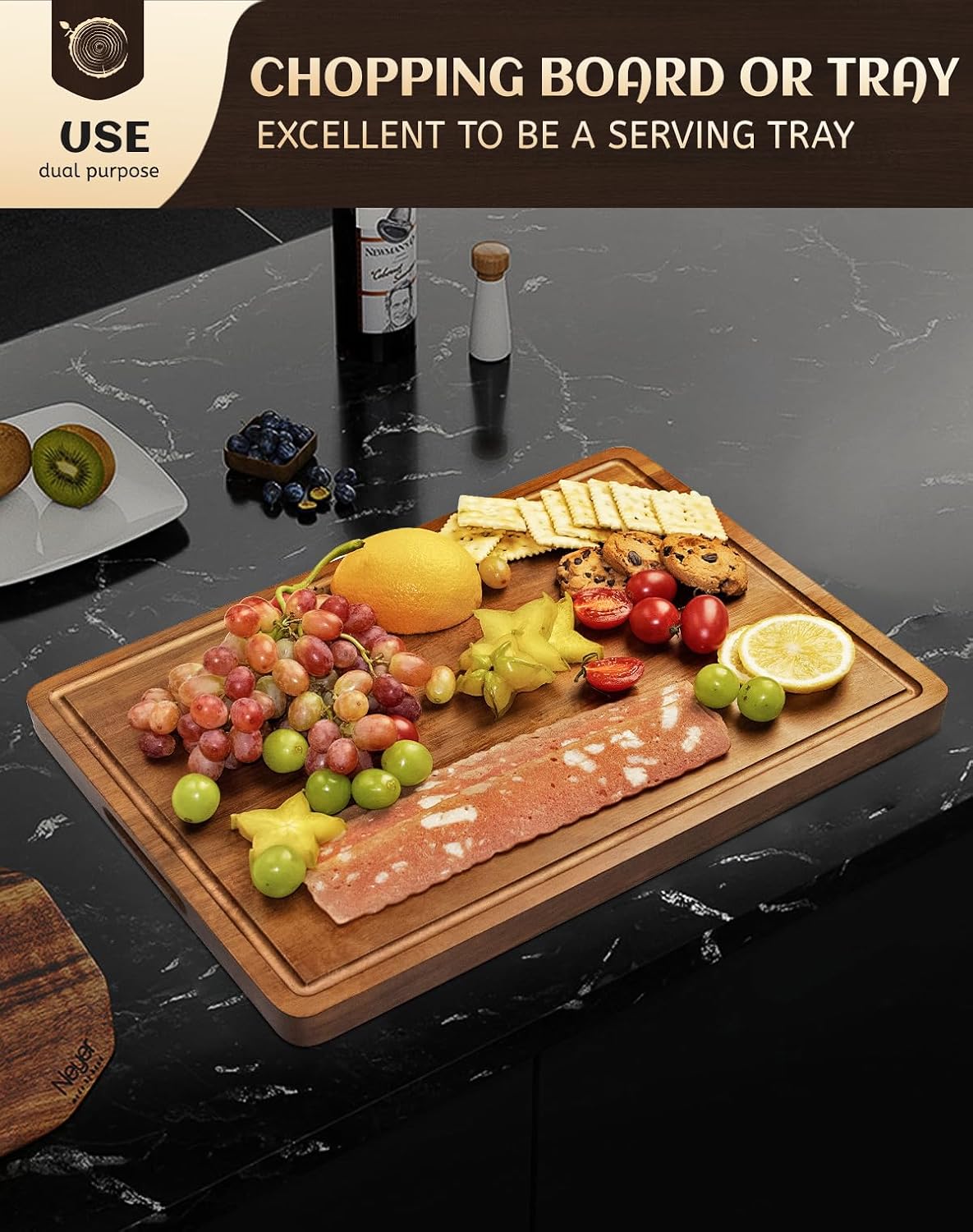 Acacia Wood Cutting Boards Set of 3 for Kitchen, Large Wooden Cutting Board with Juice Groove, Charcuterie Board, Chopping Board for Meat, Cheese, Fruits(17x12, 12x10, 12x7 inch)