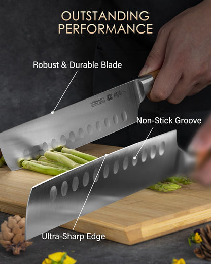 Mitsuharu 7 inch Nakiri Knife, SHOMAN Series Vegetable Knife, Razor Sharp Blade, Ergonomic Olive Wood Handle, German Steel Meat Cleaver, Japanese Chef Knife, Vegetable Kitchen Knife with Case
