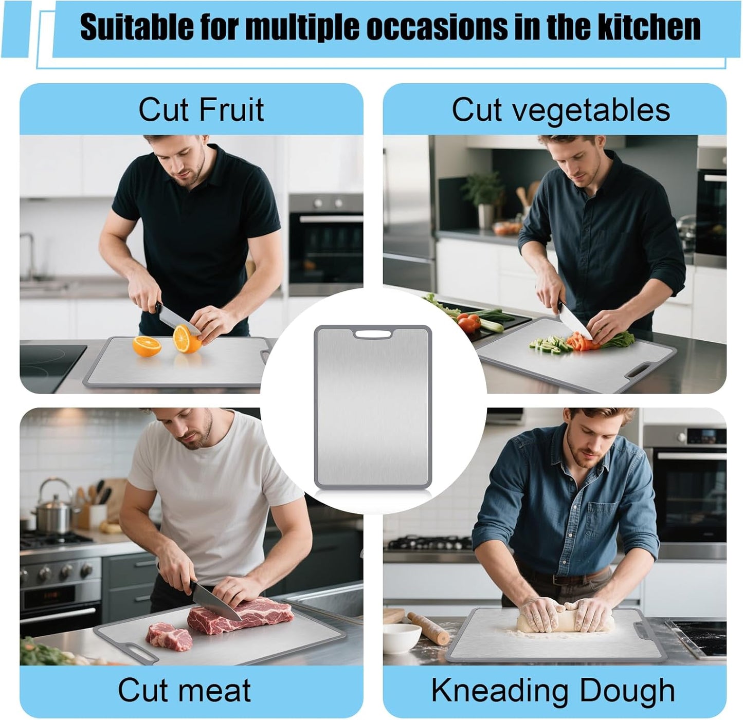 Titanium Cutting Board set of 3,Metal Cutting Boards for Kitchen,Stainless Steel Cutting Board, Chopping Boards for Kitchen and Camping,Silicone Edge for Non-Slip & Non-Cut 3Pcs(L+M+S)