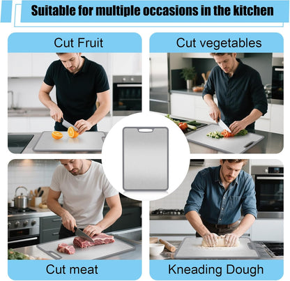 Titanium Cutting Board set of 3,Metal Cutting Boards for Kitchen,Stainless Steel Cutting Board, Chopping Boards for Kitchen and Camping,Silicone Edge for Non-Slip & Non-Cut 3Pcs(L+M+S)