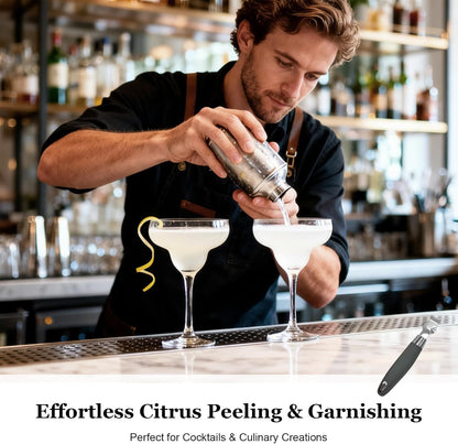 Professional Channel Knife & Citrus Zester Tool - Stainless Steel Lemon Peeler for Cocktails, Bar Tools for Bartenders, Orange Peeler with Walnut Handle for Home Bar, Kitchen, and Cocktail Garnishes