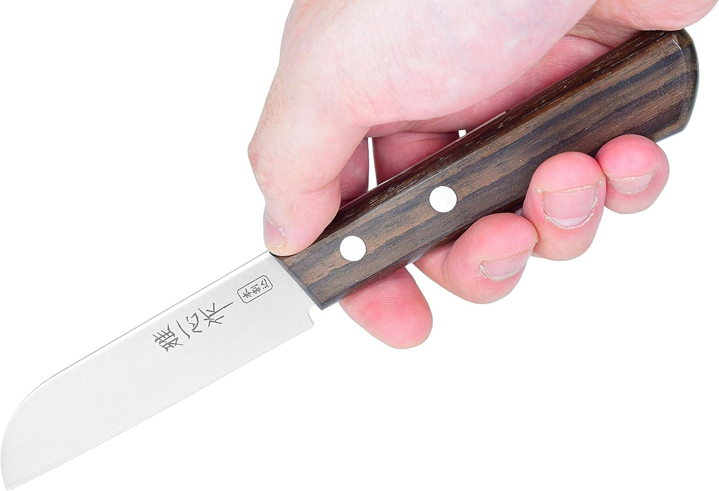 Seki Japan KANETSUGU Japanese Utility Petty Knife, AUS8 SUS410 Stainless Steel Fruit Knife, Rose Wood Handle, 90 mm (3.5 in), Made in Japan