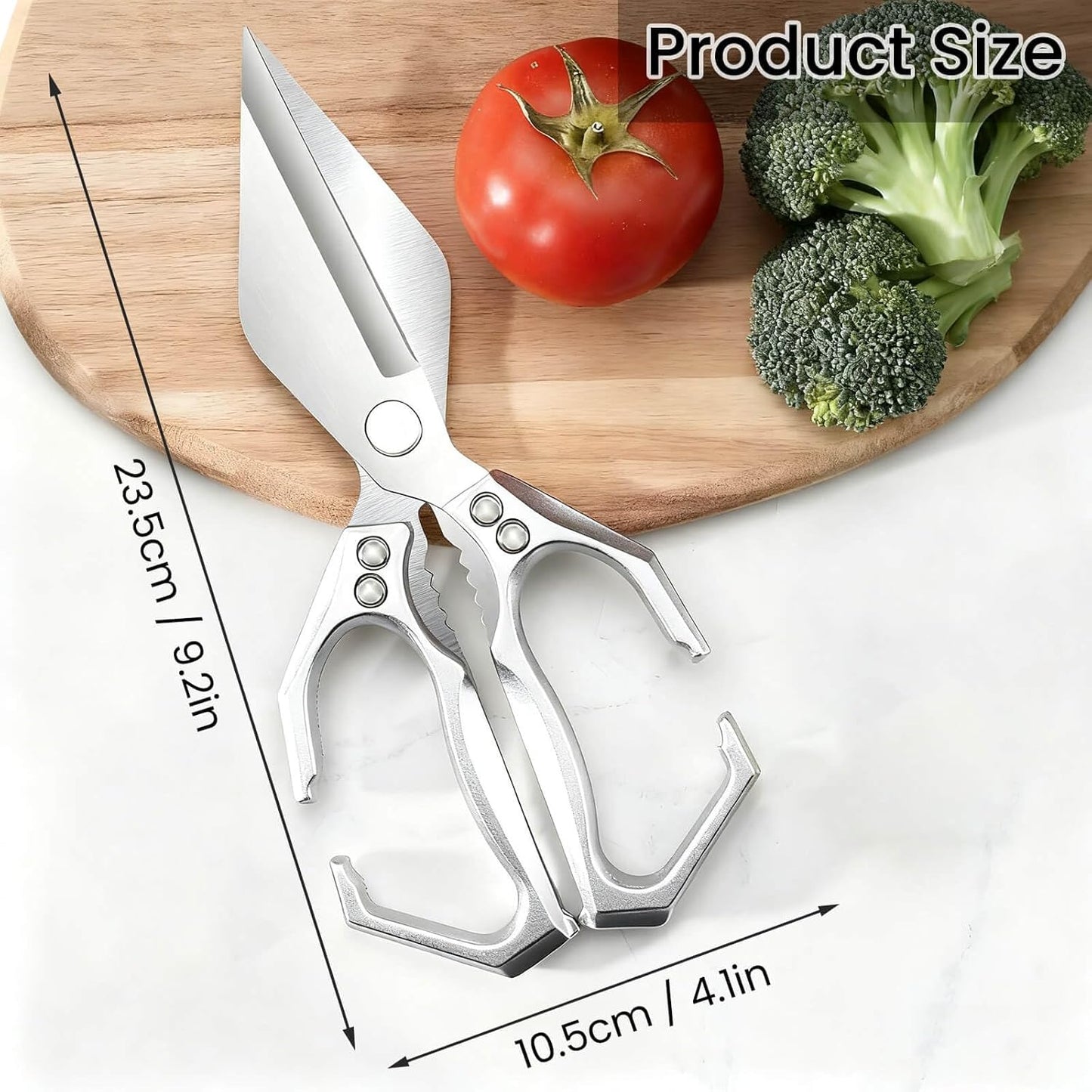 Multifunctional Heavy-Duty Kitchen Shears, Stainless Steel Kitchen Scissors for Food, Poultry Shears for Handling Meat and Vegetables (Silver)