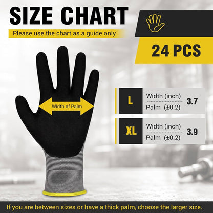 16 Pairs Work Gloves MicroFoam Nitrile Coated Seamless Knit Nylon, Palm & Fingers Cut-Resistant, Warehouse Gloves for Auto Garden Mechanics Outdoor Construction (Brown Cuff,XL)