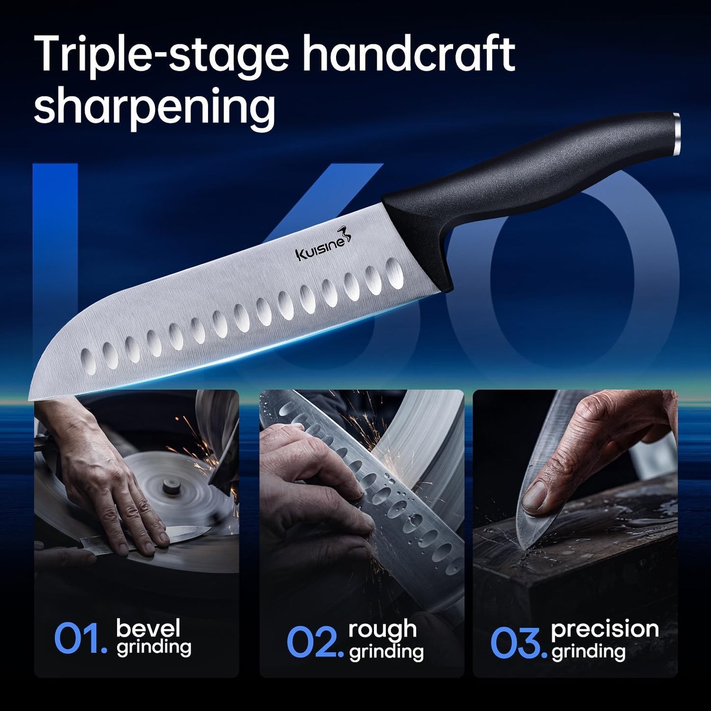 Kuisine Knife Set 15 pieces High Carbon Stainless Steel Professional Kitchen Knife block set with Sharpener Black