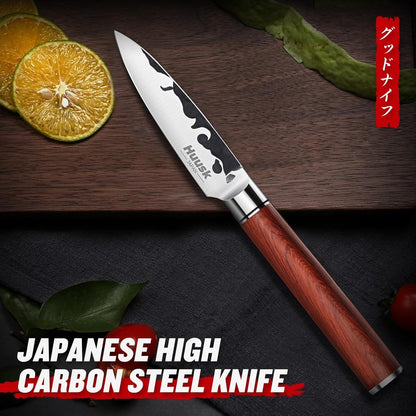 Huusk Japanese Chef Knife Set 6 pcs, Kitchen Knives with Hand-forged High Carbon Steel Blade, Sharp Cooking Knife Set with Ergonomic Wood Handle, Professional Kitchen Knives Sets, Gift Idea for Men