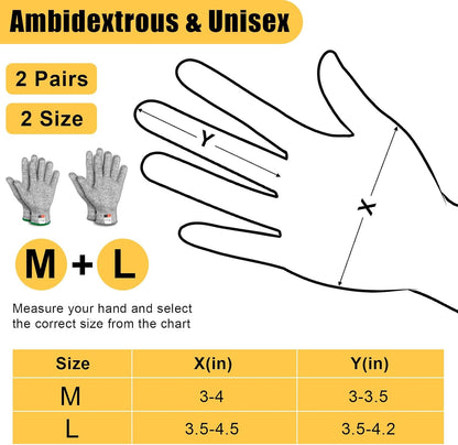 2 Pairs Cut Resistant Gloves Level 5 Protection, Food Grade Cut Proof Gloves, Safety Anti Cutting Glove For Cooking Meat, Oyster Shucking, Mandoline, Chefs, Food Prep, Carving, Butcher (M+L)