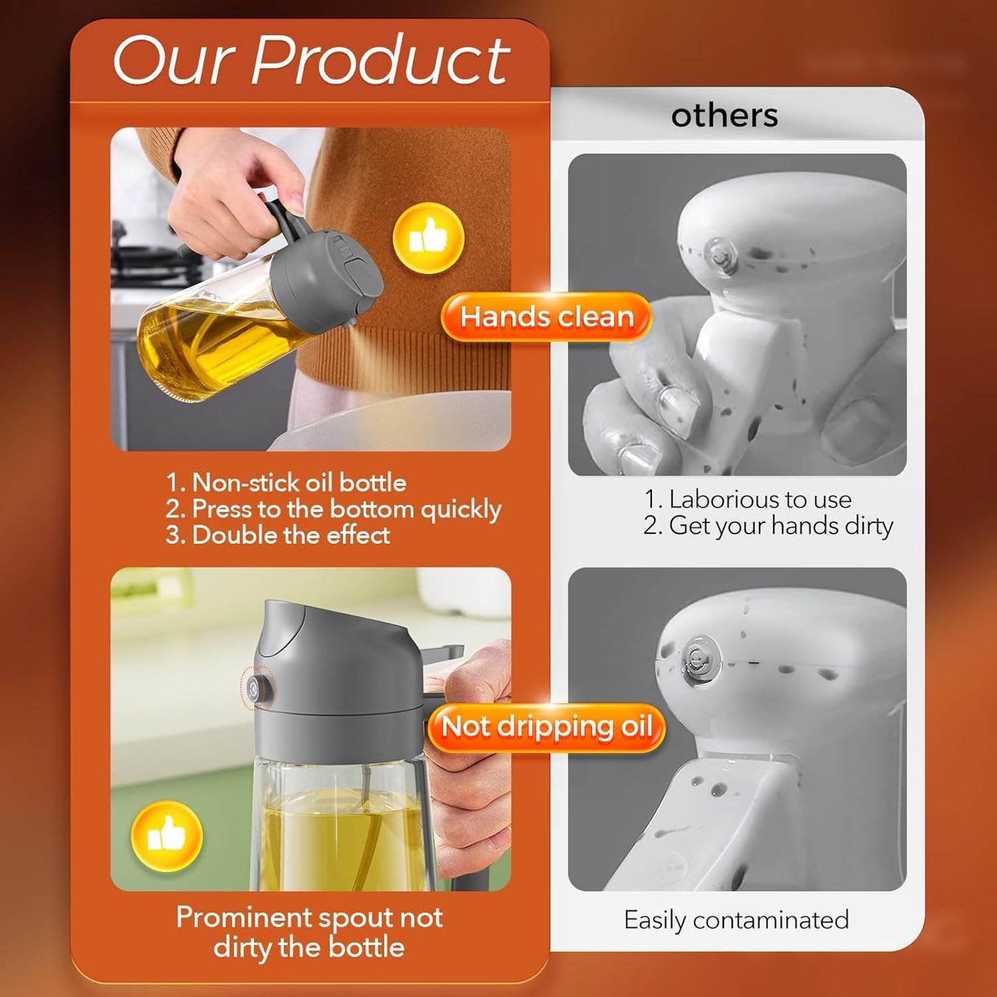 YARRAMATE 16oz/470ml Glass Olive Oil Sprayer for Cooking with Stickers, 2 in 1 Oil Dispenser for Kitchen Gadgets, Food Grade Premium Spray Bottle for Salad, Frying, BBQ (Creamy White)
