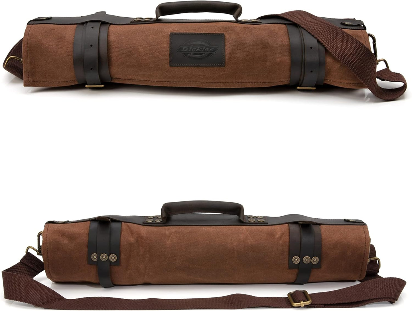 Dickies Chef Knife Roll Bag Portable Organizer and Cutlery Storage Roll, Waxed Canvas and Leather, Medium
