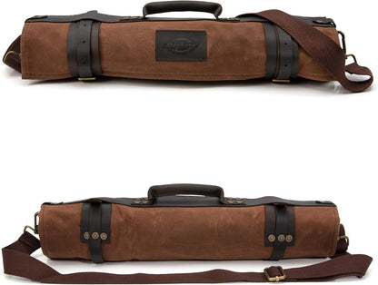 Dickies Chef Knife Roll Bag Portable Organizer and Cutlery Storage Roll, Waxed Canvas and Leather, Medium