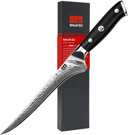 SHAN ZU Chef Knife 8 Inch Japanese Steel Damascus Kitchen Knife, Professional Kitchen Knives Sharp High Carbon Super Steel Kitchen Utility Knife