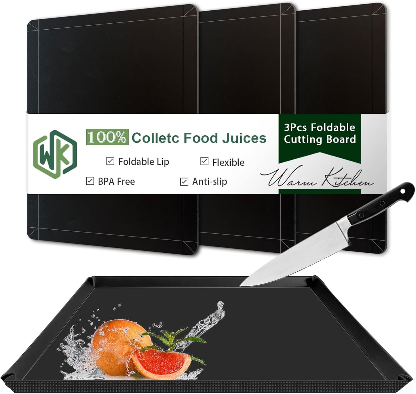 WK Flexible Plastic Cutting Boards Mats for Kitchen, Flexible Non Slip Cutting Mat, Thin Cutting Sheets, BPA Free, Dishwasher Safe, Multi Sizes