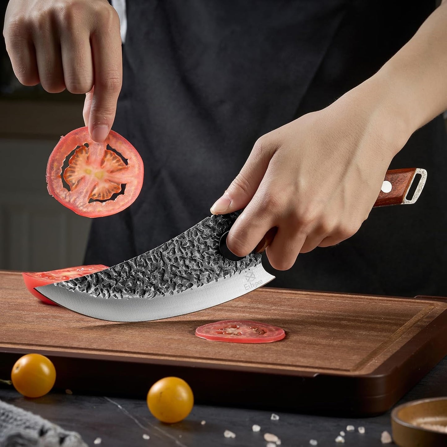 Viking Chef Knife with Premium Leather Sheath - Japanese Kitchen Knife for Meat Cutting, BBQ, Camping, Cooking, Ergonomic Handle Gift for Men