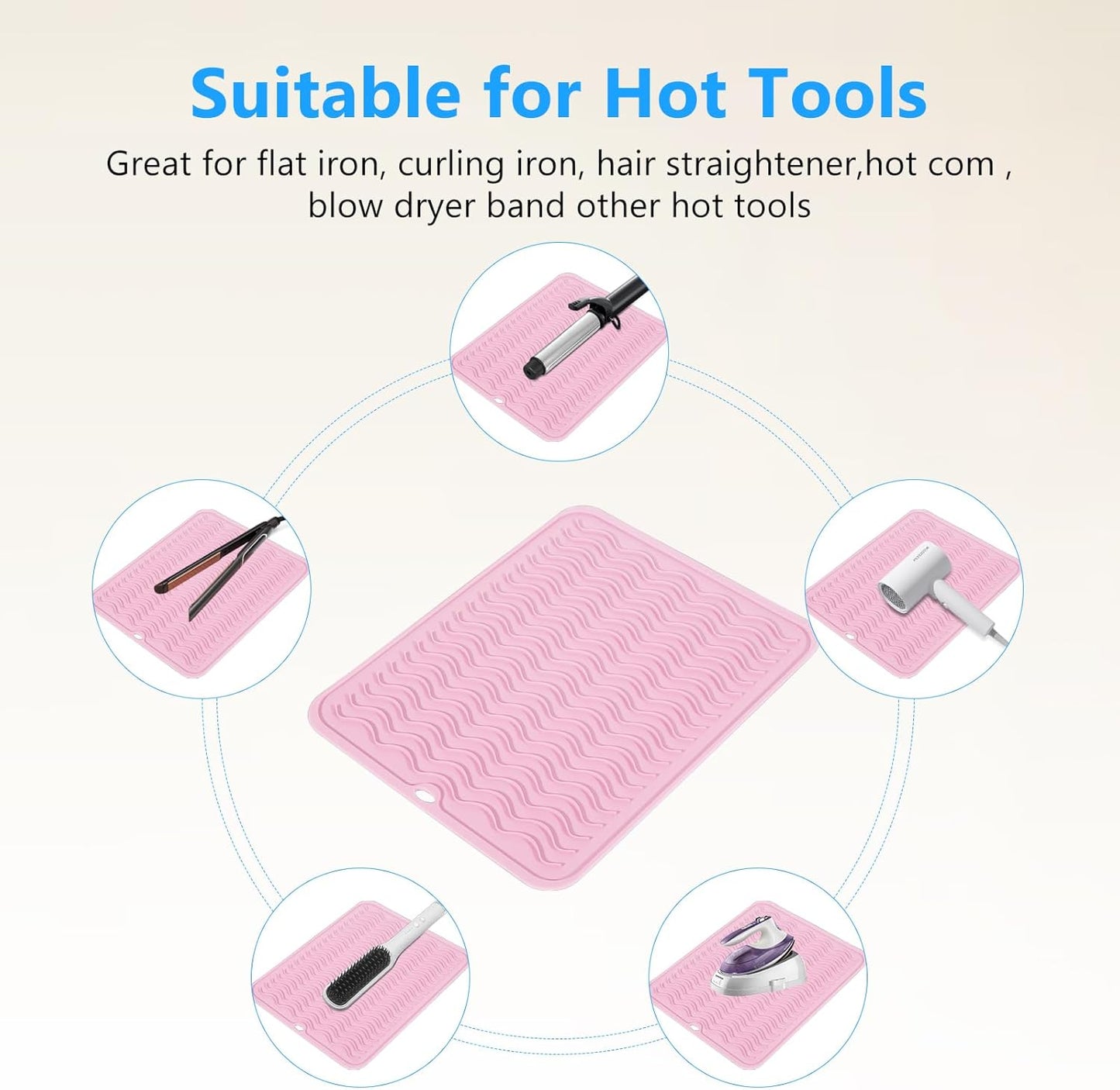 Heat Resistant Mat Oversize Curling Iron Mat Silicone Hot Hair Tools Mat for Hair Straightener,Flat Irons,Hair Styling Tools Countertop protection Portable Travel Mat 14.2" x 11"