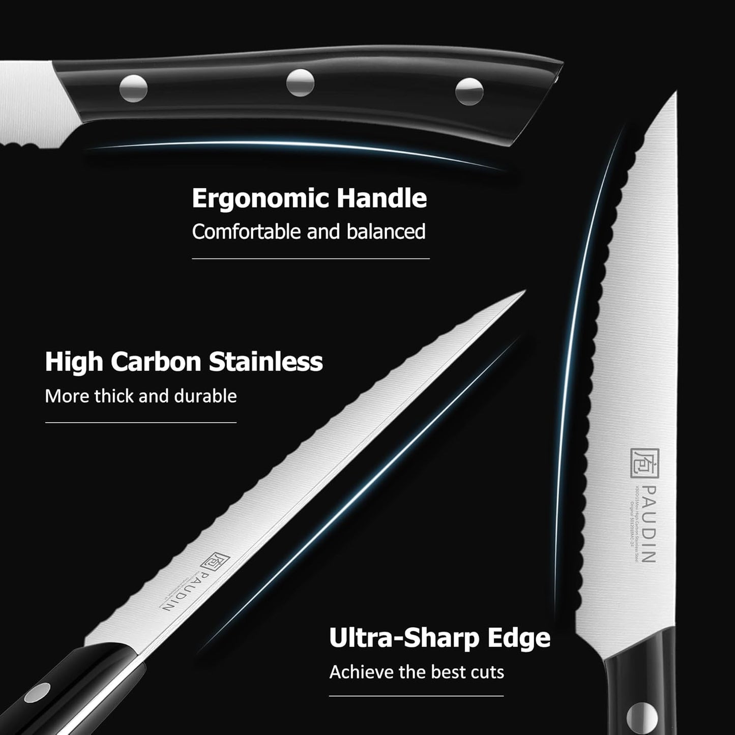 PAUDIN Chef Knife, 10 Inch Meat Knife, Ultra Sharp Brisket Slicing Knives, High Carbon Stainless Steel Kitchen Knife with Ergonomic Handle for BBQ, Roast, Meats and Vegetables