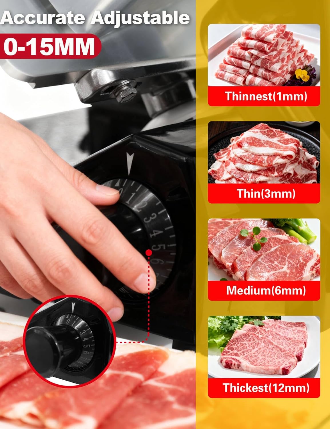 Black Electric Meat Slicer 10" 300W Deli and Ham Food Cheese Jerky Steak Slicer Cutting Machine with ETL Approved Semi-Auto 0-15MM Adjustable Slice Thickness