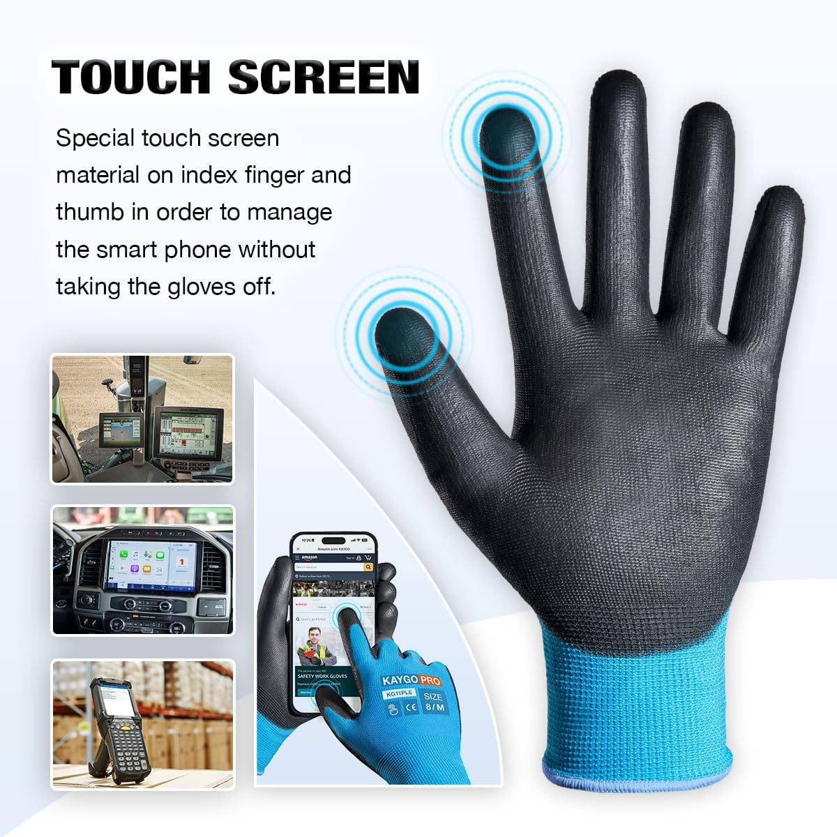 KAYGO Work Gloves for Men and Women,12 Pairs Seamless Knit PU Coated Safety Gloves, with Smooth Grip on Palm and Fingers, Ideal for Light Warehouse, Manufacturing, Gardening, KG11P (M, Black)
