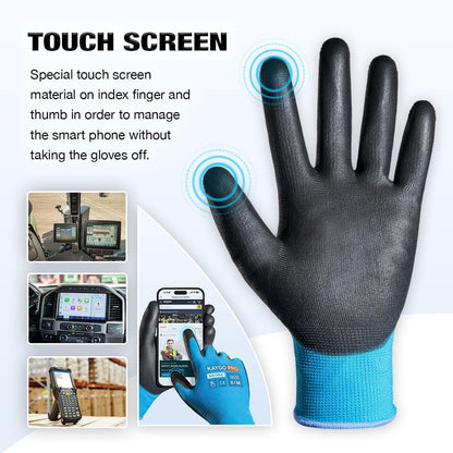 KAYGO Work Gloves for Men and Women,12 Pairs Seamless Knit PU Coated Safety Gloves, with Smooth Grip on Palm and Fingers, Ideal for Light Warehouse, Manufacturing, Gardening, KG11P (M, Black)