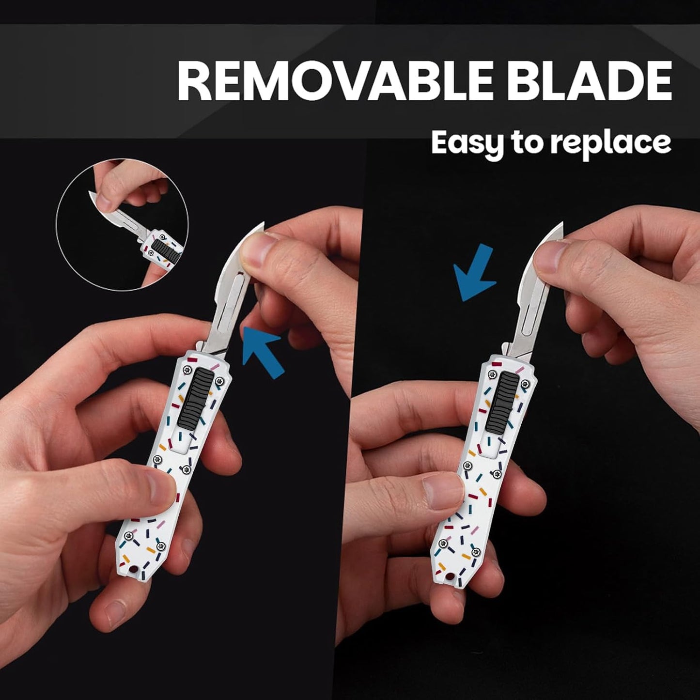 Automatic Utility Knife,All Metal Construction Carbon Stainless Steel Blade,Box Cutter Quick Change Retractable,EDC Push Button with Clip,10PCS #23 Blades Replacement,Stars&Stripes