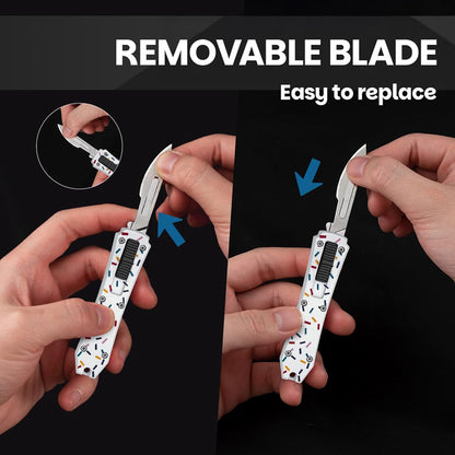 Automatic Utility Knife,All Metal Construction Carbon Stainless Steel Blade,Box Cutter Quick Change Retractable,EDC Push Button with Clip,10PCS #23 Blades Replacement,Stars&Stripes