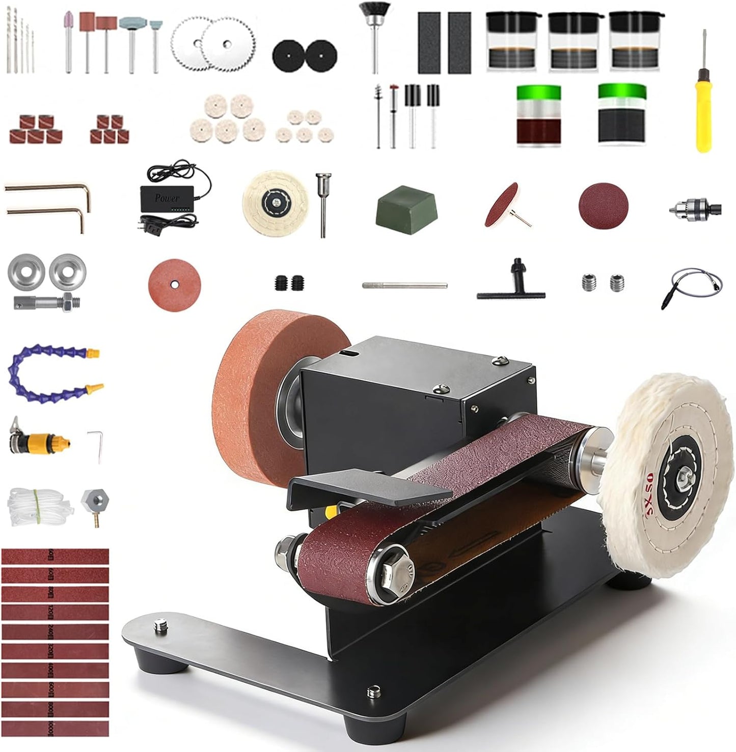 Mini Belt Sander, Electric Small Sander Knife Making Supplies, 7 Adjustable Speed Electric Knife Sharpener, Power Belt Grinder for Woodworking. (Wet/Dry Pro - Advanced Grinding Kit)