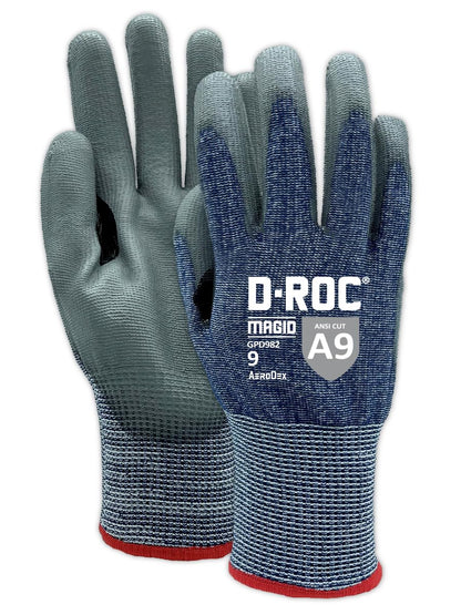 MAGID D-ROC AeroDex ANSI A9 13-Gauge PU Coated Work Gloves, 1 Pair, Size 8/Medium, GPD982