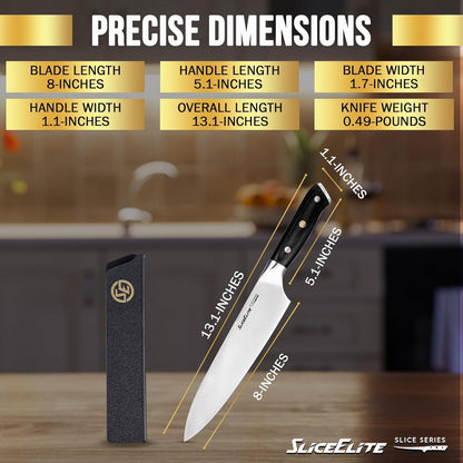 SliceElite Slice Series 8 Inch Carving Knife High Carbon German Stainless Steel Pakkawood Handle Brisket Slicer Chopper BBQ Chef Sharp Fruit Vegetable Butcher Kitchen Cutting Meat Tool Gift Precision
