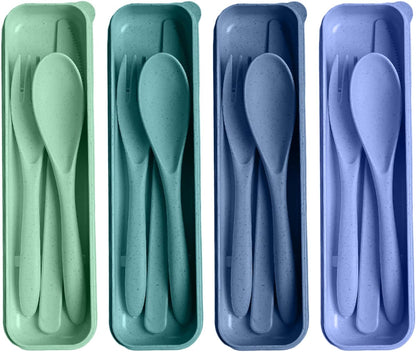 Pink Utensil set Travel Silverware with Case, 2 Sets Reusable Utensils Set with Case, Wheat Straw Utensils for Lunch Box Accessories, Camping Utensils for Work Lunch or Daily Use (Pink)