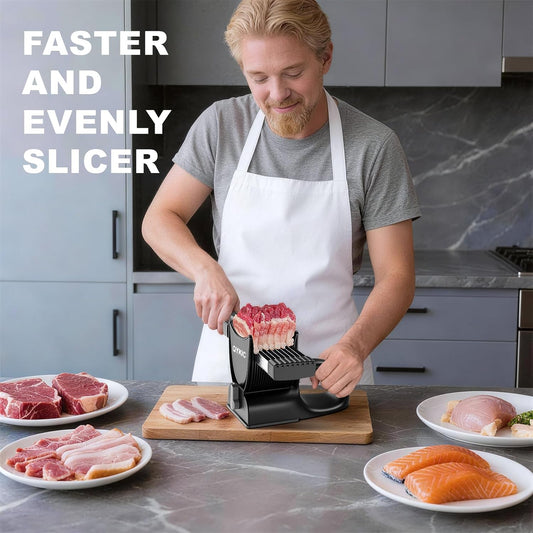 Fresh Meat Slicer, Thickness Adjustable Stainless Steel Kitchen Cleaver Knife Set With Block, Manual Fresh Meat Cutter Jerky Slicer For Beef Pork, Cooking BBQ Hot Pot (Gray) (Gray)