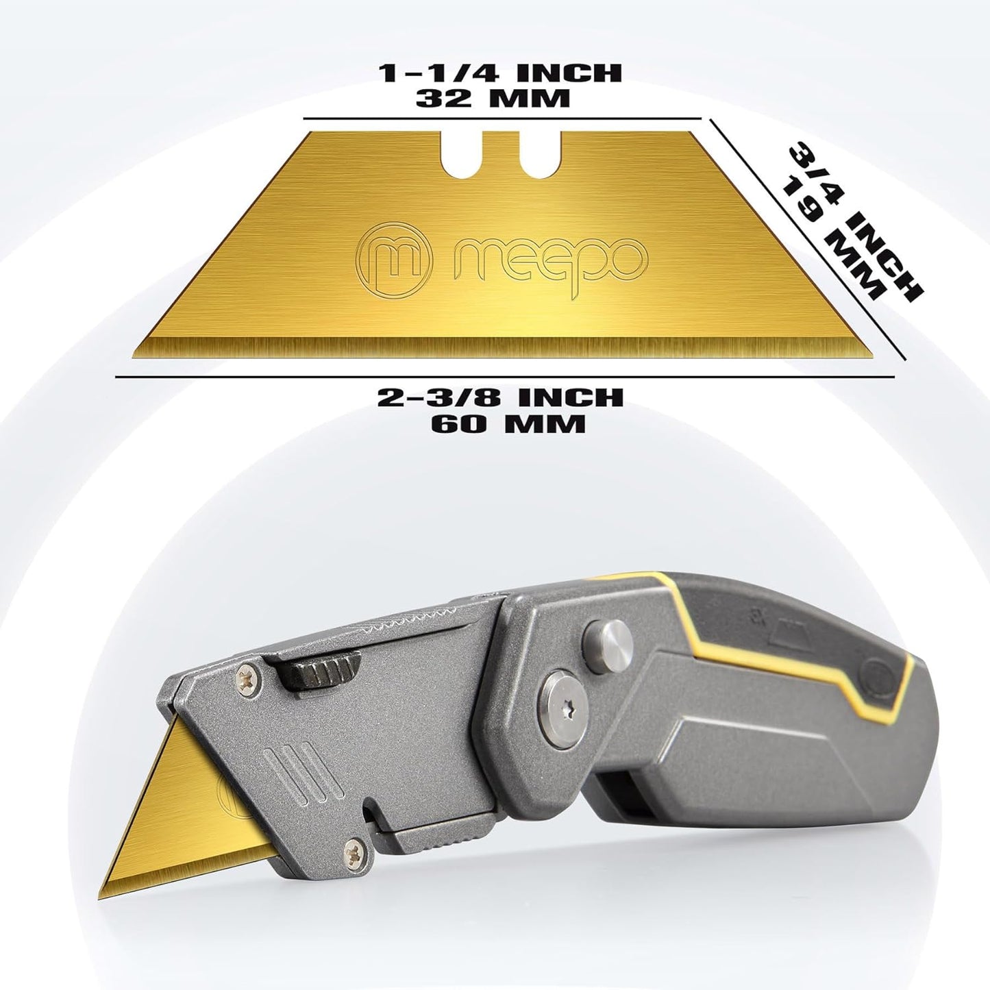 M MEEPO 50-Pack Utility Knife Blades, Titanium Fully Plated, Durable SK-2 Razor Blades for Utility Knife Box Cutter, Never Rust, Extra Durable