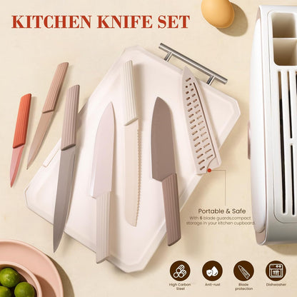XXV 17Pcs Knife Set with Block & Sharpener,Kitchen Knives Block with Drying Function and Plug, German Stainless Steel Chef Knife Set with Bag,Dishwasher Safe Knives Set for Kitchen,Camping