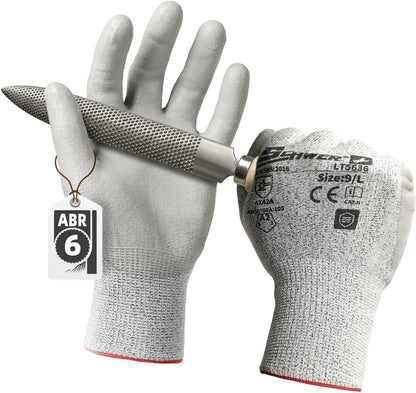 Schwer 6 Pairs ANSI A2 Cut Resistant Work Gloves with Certified Level 6 Ultra Abrasion Resistance, Safety Gloves with Grip for General Use, Construction, Gardening, Mechanic, 3D-Comfort, LT5636, L