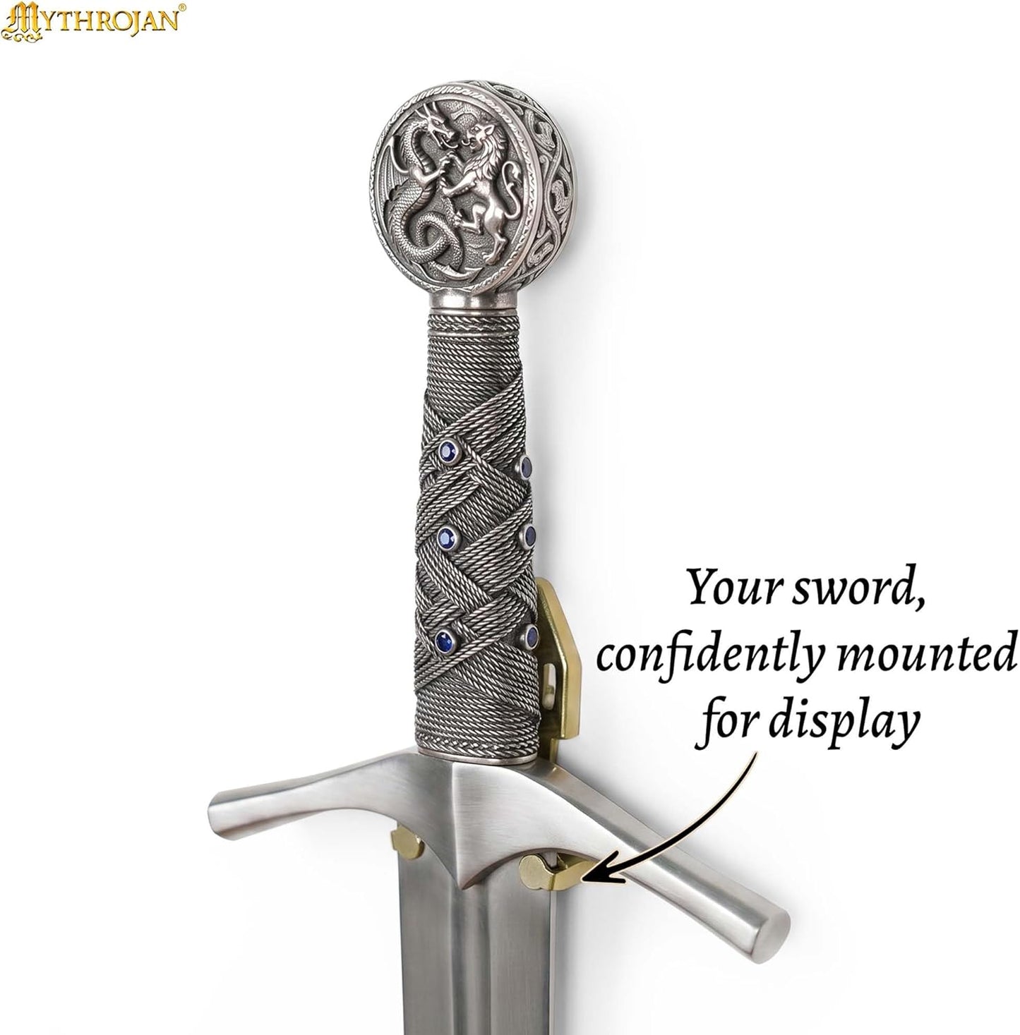 Mythrojan Metal Single Sword Wall Mount - 3 Inch Vertical Sword Display Hanger, Adjustable Multifunctional Wall Rack for Sword, Axe & Knives, Decorative Wall Decor (Small)