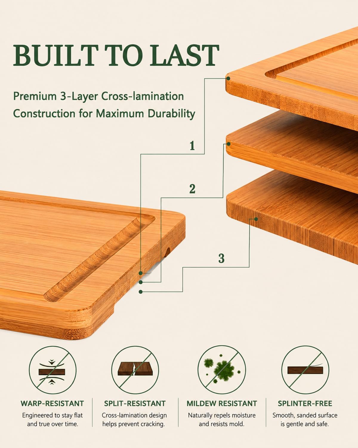 Cutting Boards for Kitchen, Bamboo Cutting Board Set of 3 with Storage Stand, Deep Carbonized Chopping Boards with Deep Juice Grooves and Side Handles for Meat, Vegetables, Fruit and Meal Prep