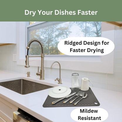 Set of 2 Silicone Kitchen Utility Mats - Double-Sided Dish Drying Mat, Non-Slip Cutting Board, Heat Resistant Trivet, Pet Bowl Mat, Flexible Food Grade Counter Protector, 16 x 9.74 in