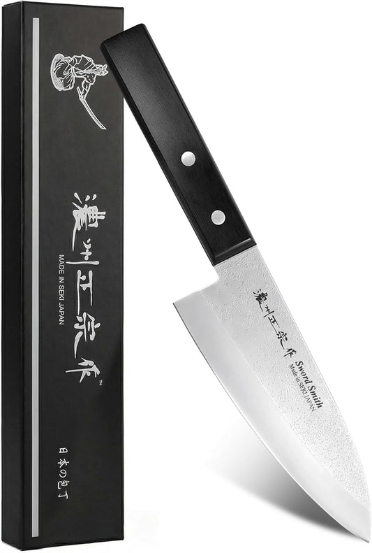8 Inch Japanese Chef Knife, Made in Japan, Full Tang High Carbon Molybdenum Stainless Steel Gyuto Knife with Hammered Finish for Rock Chopping Meat, Fish and Vegetables