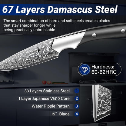 Golden Bird 6 inch Kitchen Utility knife, Japanes VG10 Damascus Steel Chef Knives with Wooden Handle, Small Paring Knife for Fruit and Vegetable, Ideal Gift