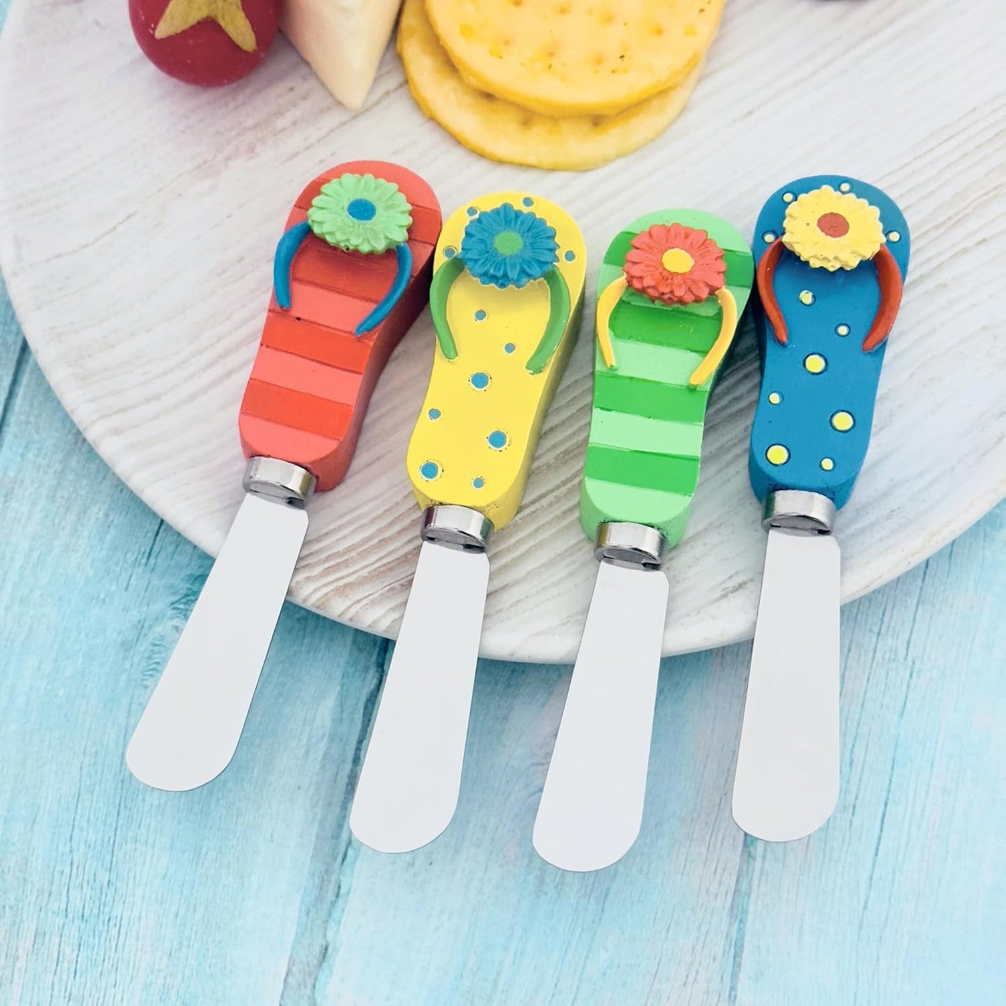 UP UPware Black Lighthouse Cheese Spreaders, Hand-Painted Resin Handles with Stainless Steel Blades for Spreading Cream Cheese, Butter, Jam, or Sandwich, Set of 4