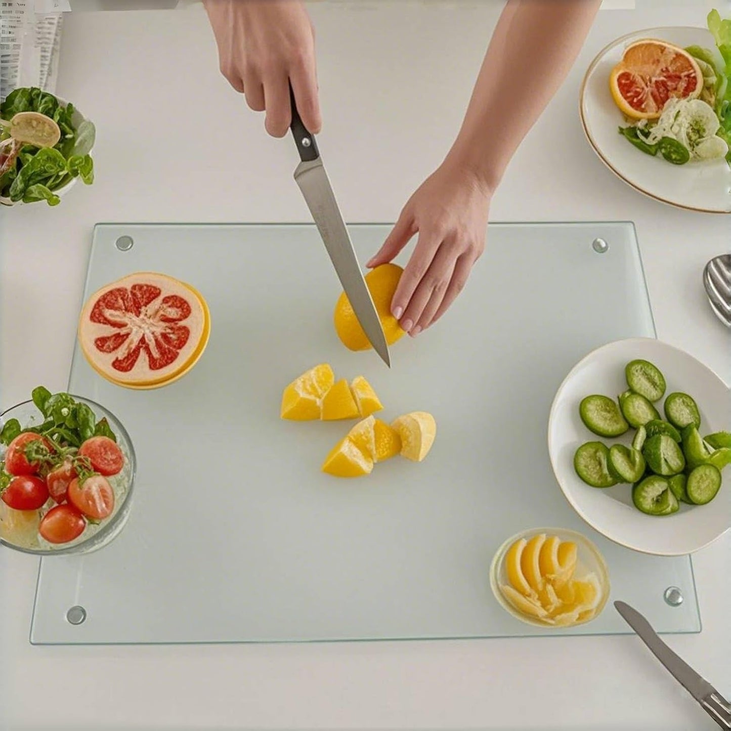 LANGBOHOS Tempered Glass Cutting Boards for Kitchen,Clear Cutting Board for Countertop,Non-slip Chopping Board,Table protection, Heat Resistant, Shatter Resistant (Clear, Set of 4)