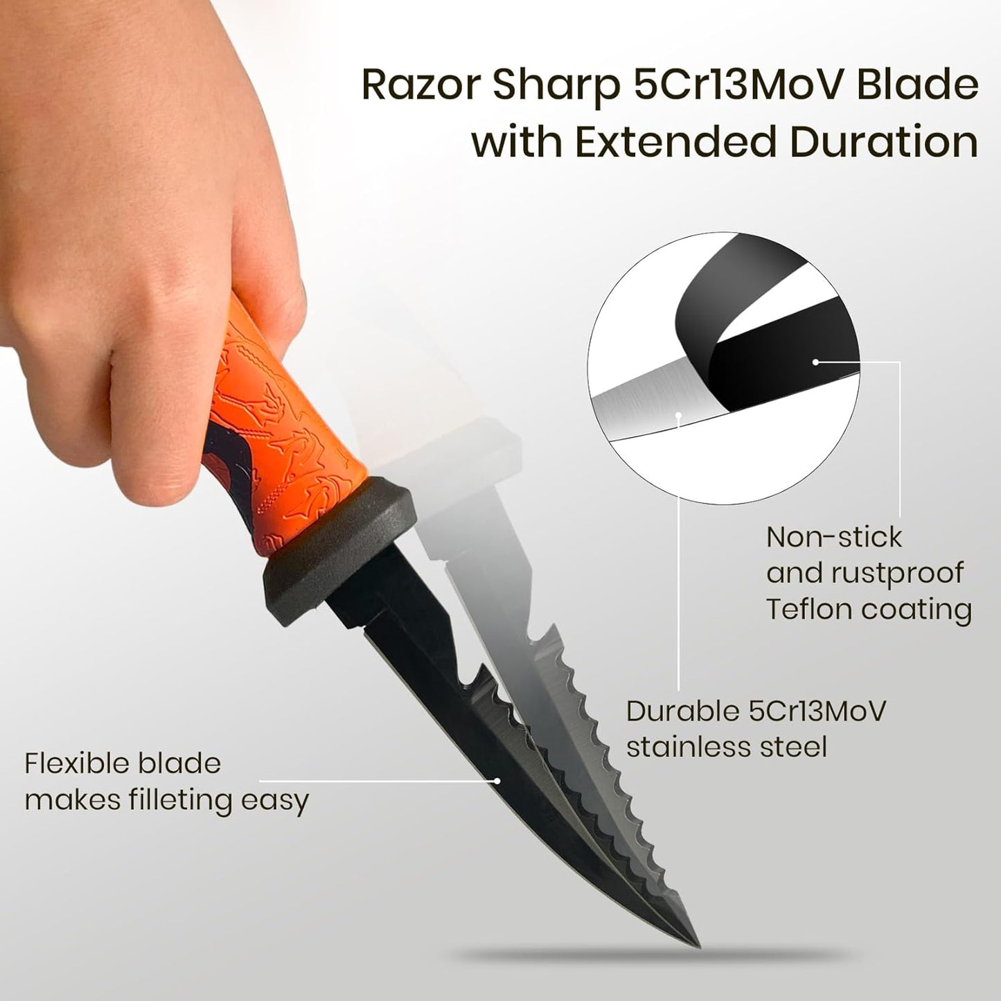 Pristis 9'' Fillet Knife for Fish, Stainless Steel Teflon Coated Blade with Non-Slip Grip Handle, Filet Knife Tackle with Protective Sheath and Sharpener for Fishing Boning Meat Cutting Kitchen