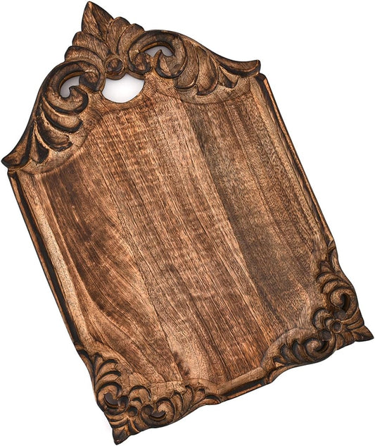 Kaizen Casa Cutting Board Hand-Carved Wooden Board Rustic Wooden Board & Decorative Serving Platter for Kitchen, Dining & Charcuterie (15" X 10" X 1")